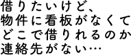 借りたいけど、物件に看板がなくてどこで借りれるのか連絡先がない…